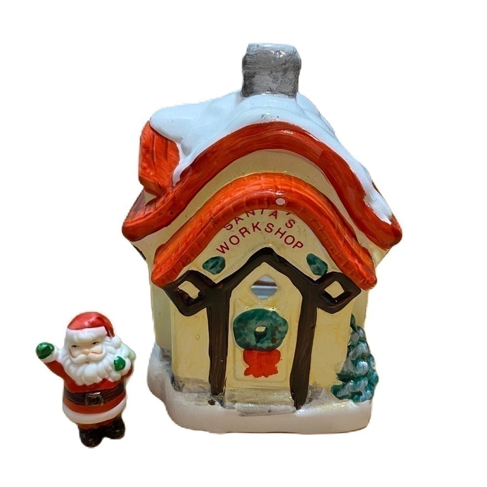 Vintage Santa’s Workshop Tea Light Candle Ceramic Mini Santa Clause Christmas